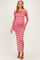 Pink Striped Sheer Knit Off Shoulder Maternity Maxi Dress
