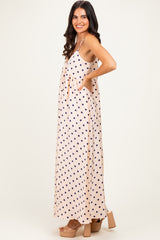 Cream/ Navy Polka Dot Sleeveless Maxi Dress