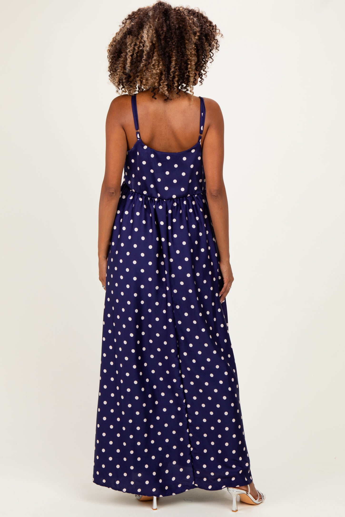 Navy/ Cream Polka Dot Sleeveless Maternity Maxi Dress