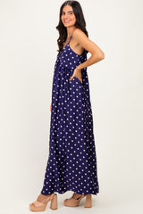 Navy/ Cream Polka Dot Sleeveless Maxi Dress