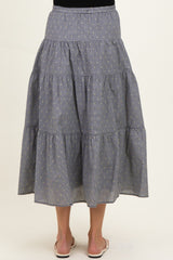 Black Printed Tiered Maternity Maxi Skirt
