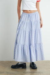 Light Blue Printed Tiered Maxi Skirt