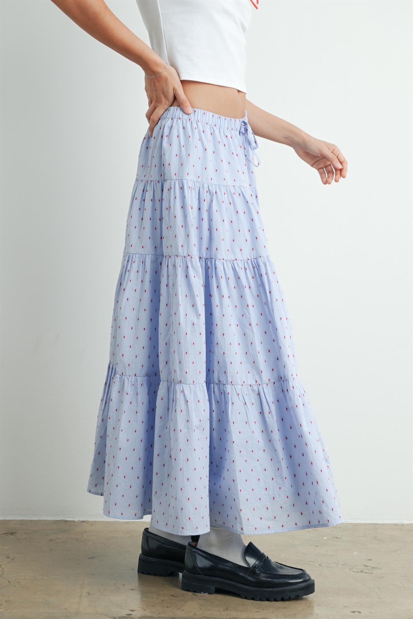 Light Blue Printed Tiered Maxi Skirt