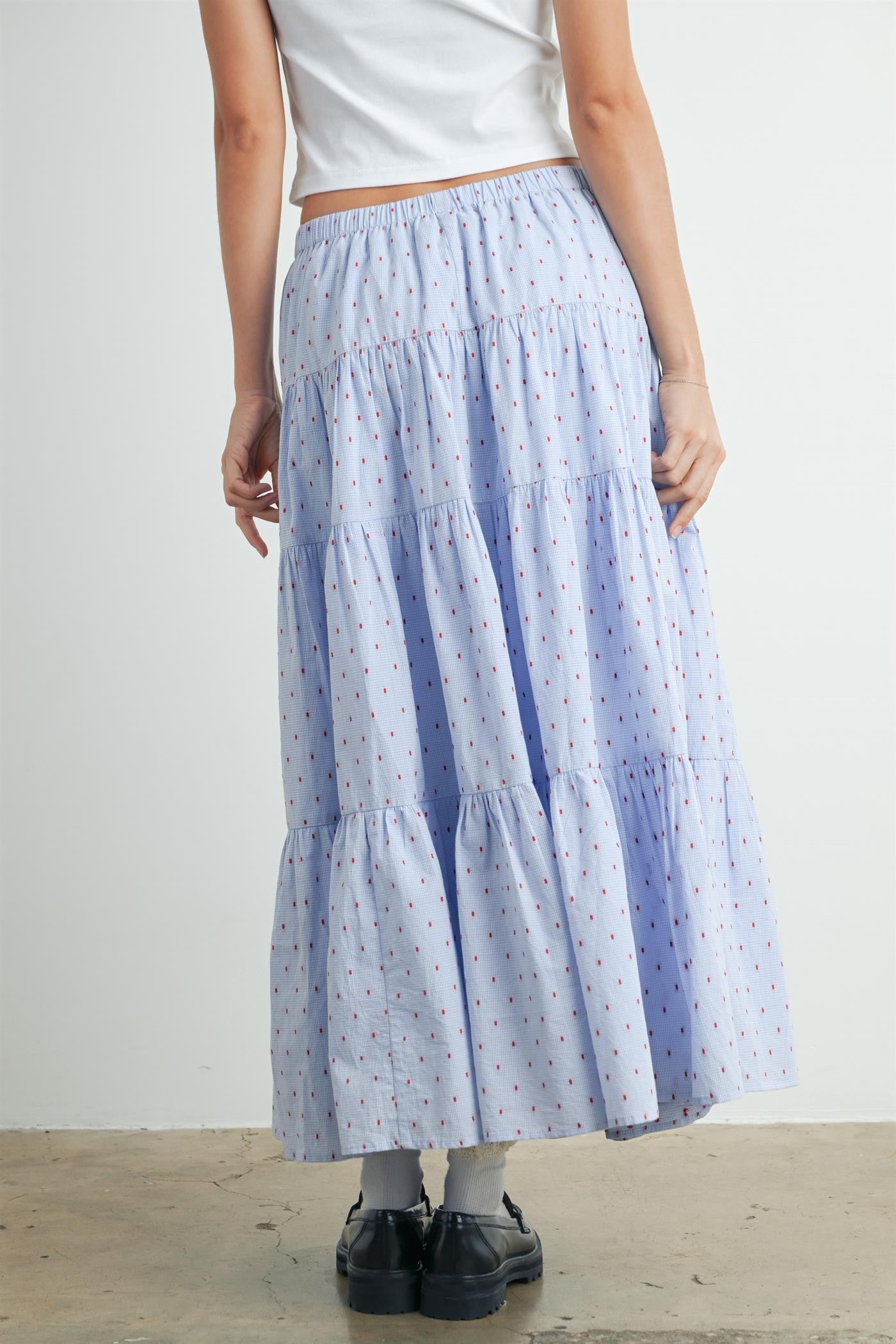 Light Blue Printed Tiered Maxi Skirt
