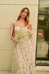 Lavender Floral Chiffon Shoulder Tie Midi Dress