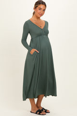 Olive Ribbed Knit Long Sleeve Maternity Maxi Dress