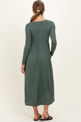 Olive Ribbed Knit Long Sleeve Maternity Maxi Dress