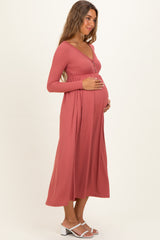 Mauve Ribbed Knit Long Sleeve Maternity Maxi Dress