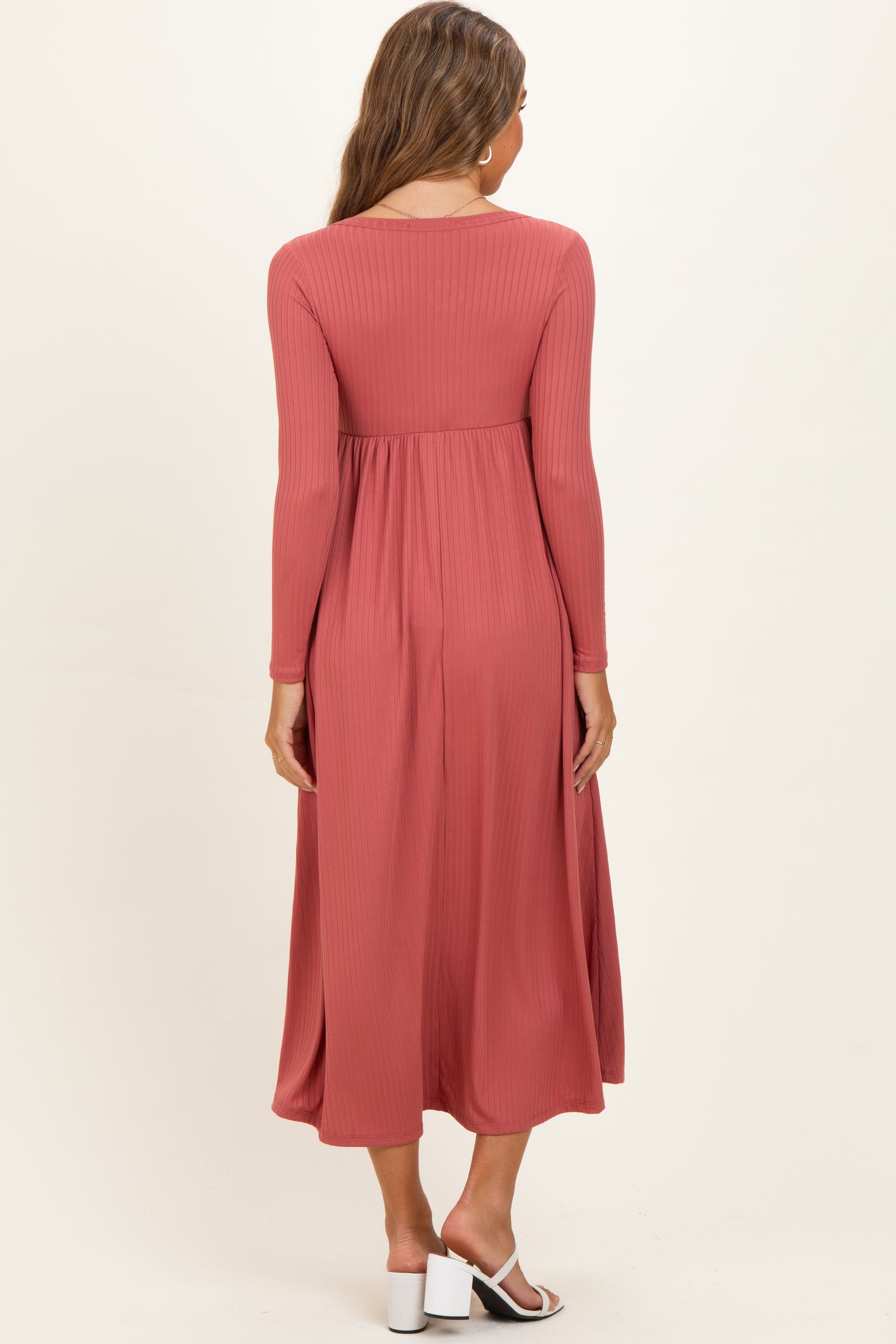 Mauve Ribbed Knit Long Sleeve Maternity Maxi Dress