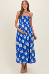 Cobalt Printed Square Neck Smocked Maternity Maxi Dress