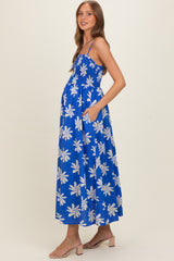 Cobalt Printed Square Neck Smocked Maternity Maxi Dress