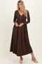 Brown Ribbed Knit Long Sleeve Maxi Dress