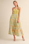 Lime Colorblock Floral Tiered Midi Dress