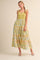 Lime Colorblock Floral Tiered Midi Dress