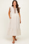 Cocoa Striped Flutter Sleeve Maternity Midi Dress
