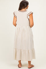 Cocoa Striped Flutter Sleeve Maternity Midi Dress