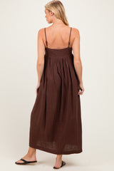 Brown Linen Blend Sleeveless Maternity Maxi Dress