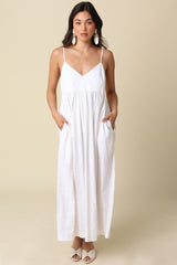 Off White Linen Blend Sleeveless Maxi Dress
