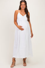 Off White Linen Blend Sleeveless Maternity Maxi Dress