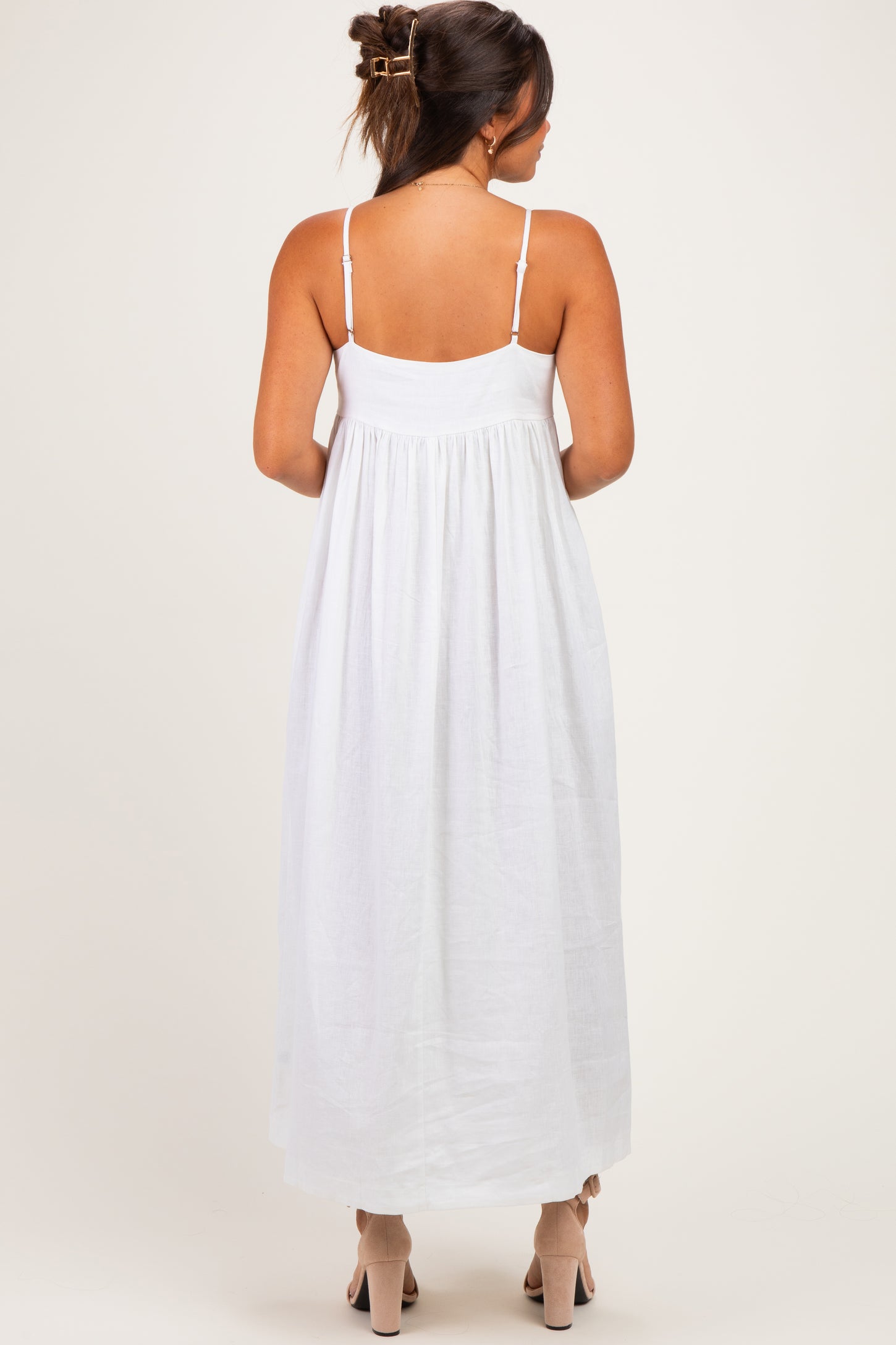 Off White Linen Blend Sleeveless Maternity Maxi Dress