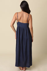 Navy Linen Blend Sleeveless Maxi Dress