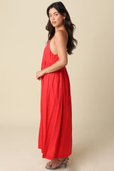 Red Linen Blend Sleeveless Maxi Dress