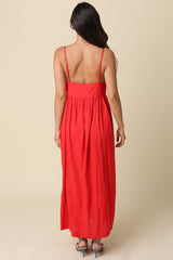 Red Linen Blend Sleeveless Maxi Dress