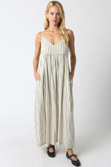 Natural Striped V-Neck Sleeveless Maxi Dress