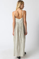 Natural Striped V-Neck Sleeveless Maxi Dress