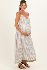 Natural Striped V-Neck Sleeveless Maternity Maxi Dress