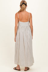 Natural Striped V-Neck Sleeveless Maternity Maxi Dress