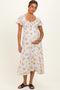 Ivory Floral Flutter Sleeve Smocked Maternity Midi Dress