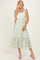 Sage Striped Floral Shoulder Tie Midi Dress