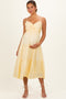 Butter Yellow Pleated Front Tie Sleeveless Maternity Midi Dress