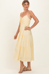 Butter Yellow Pleated Front Tie Sleeveless Midi Dress