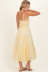 Butter Yellow Pleated Front Tie Sleeveless Midi Dress