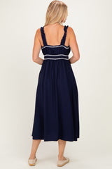 Navy Front Tie Sleeveless Midi Dress