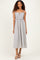 Black Striped Front Tie Cutout Ruffle Midi Dress