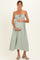 Olive Striped Front Tie Cutout Ruffle Maternity Midi Dress