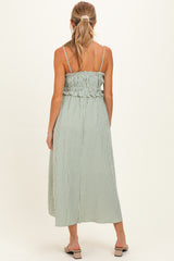 Olive Striped Front Tie Cutout Ruffle Maternity Midi Dress