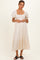 Cream Smocked Puff Sleeve Ruffle Trim Maternity Midi Dress