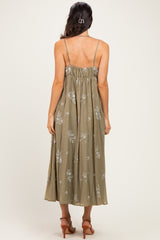 Olive Floral Pleated Maternity Midi Dress