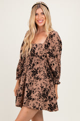 Taupe Floral Square Neck Dress