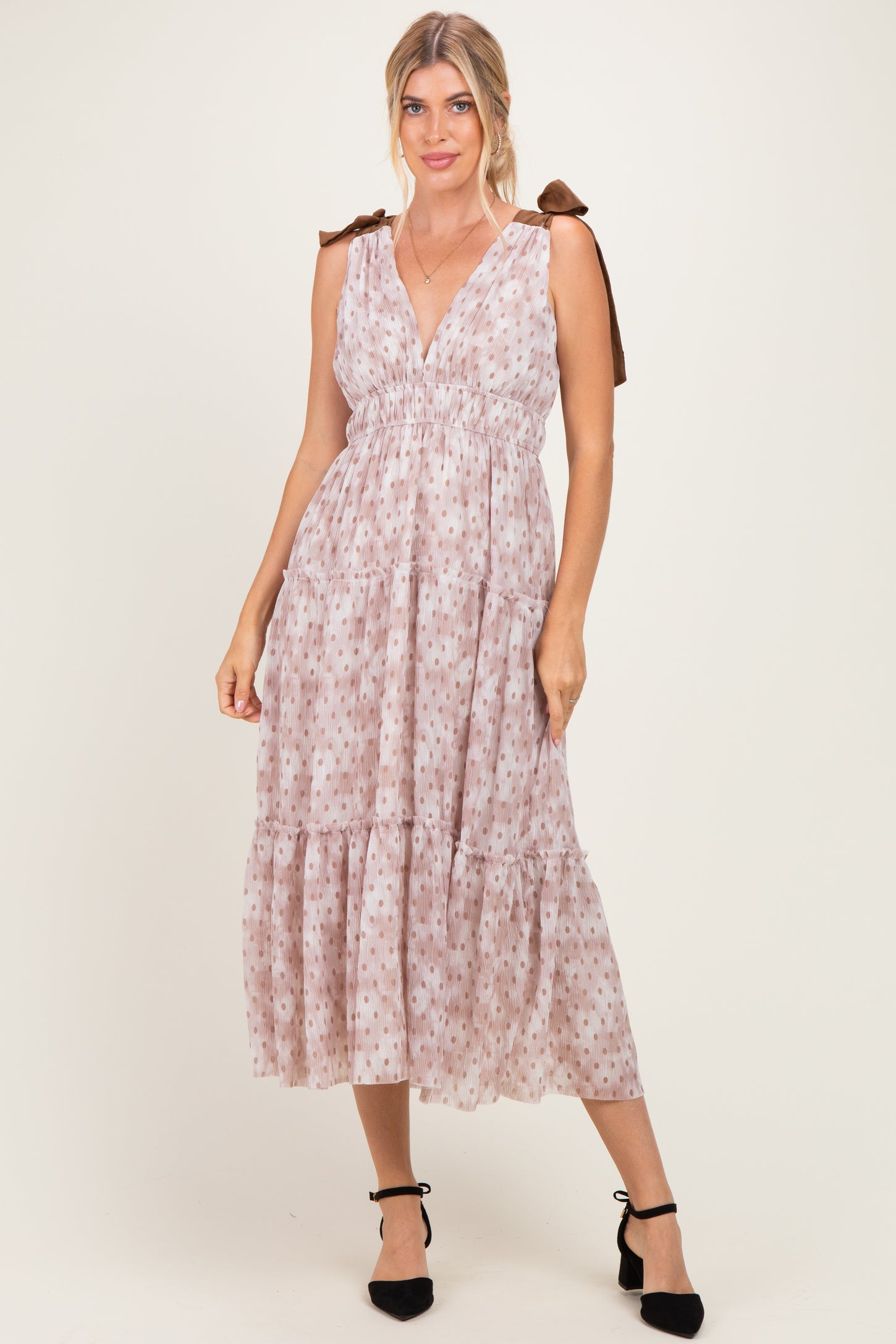 Ivory Floral Deep V Shoulder Tie Maternity Dress
