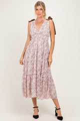 Ivory Floral Deep V Shoulder Tie Dress