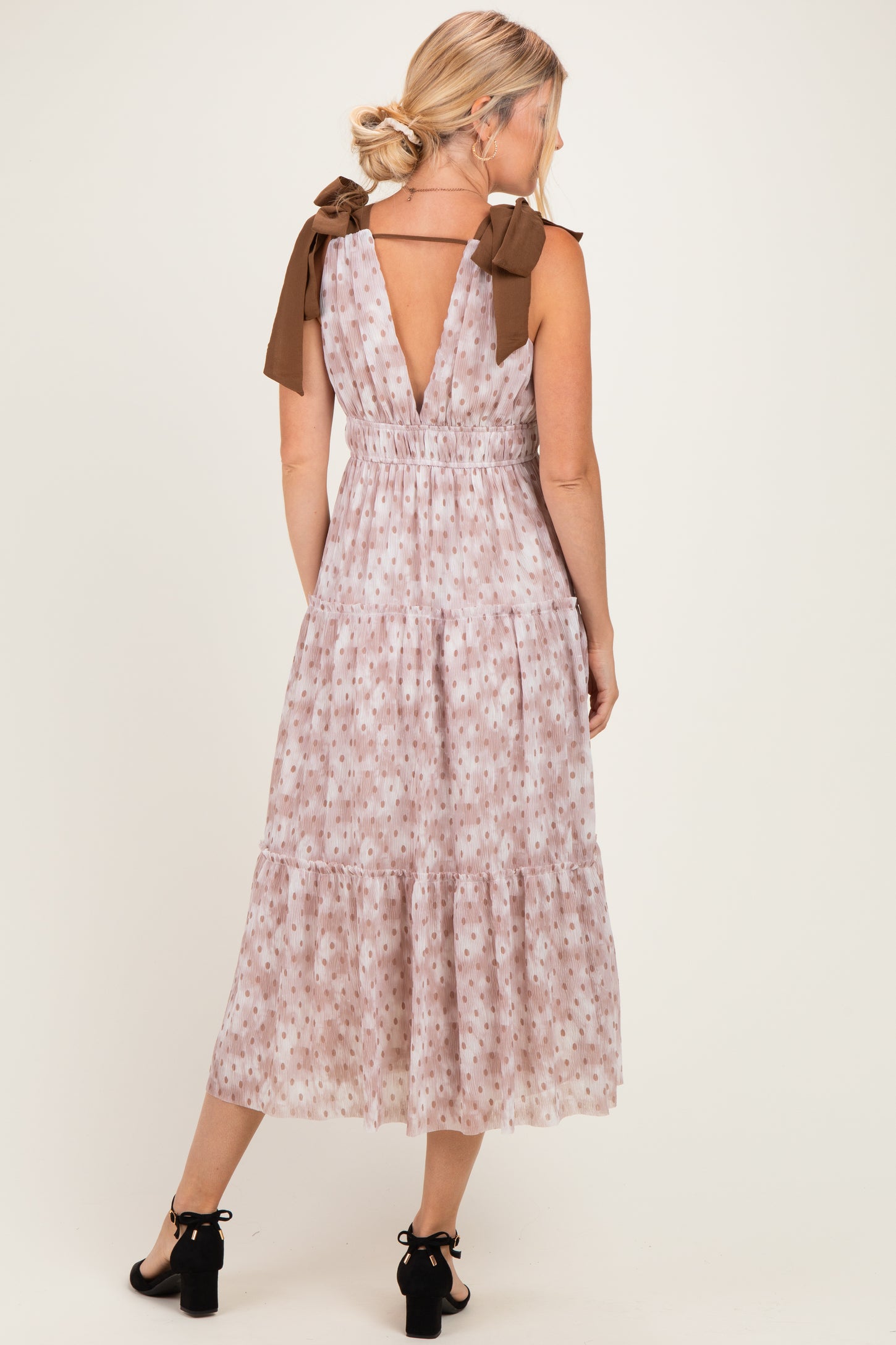 Ivory Floral Deep V Shoulder Tie Dress