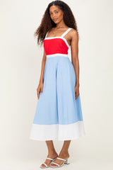 Red Blue Colorblock Sleeveless Midi Dress