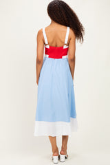 Red Blue Colorblock Sleeveless Midi Dress
