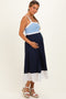 Light Blue Navy Colorblock Sleeveless Maternity Midi Dress