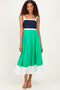 Navy Green Colorblock Sleeveless Midi Dress